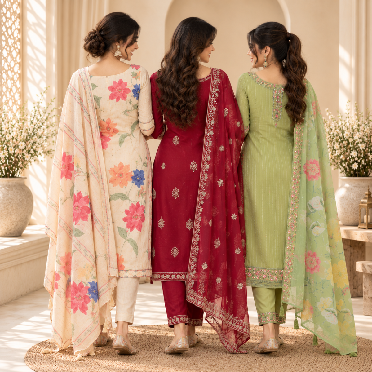 3 Women's Printed Kurta Sets With Dupatta | KS-10