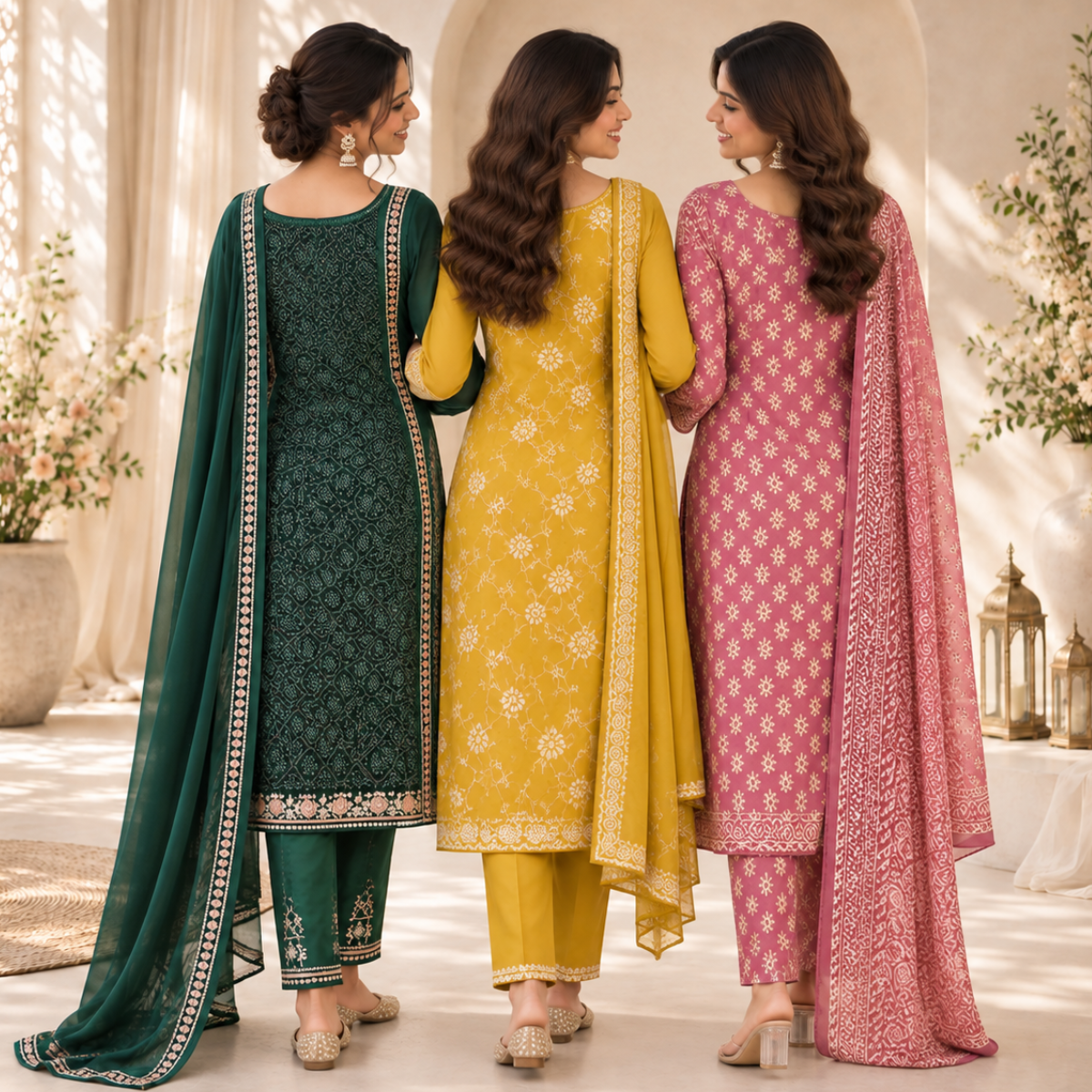 3 Women's Printed Kurta Sets With Dupatta | KS-1
