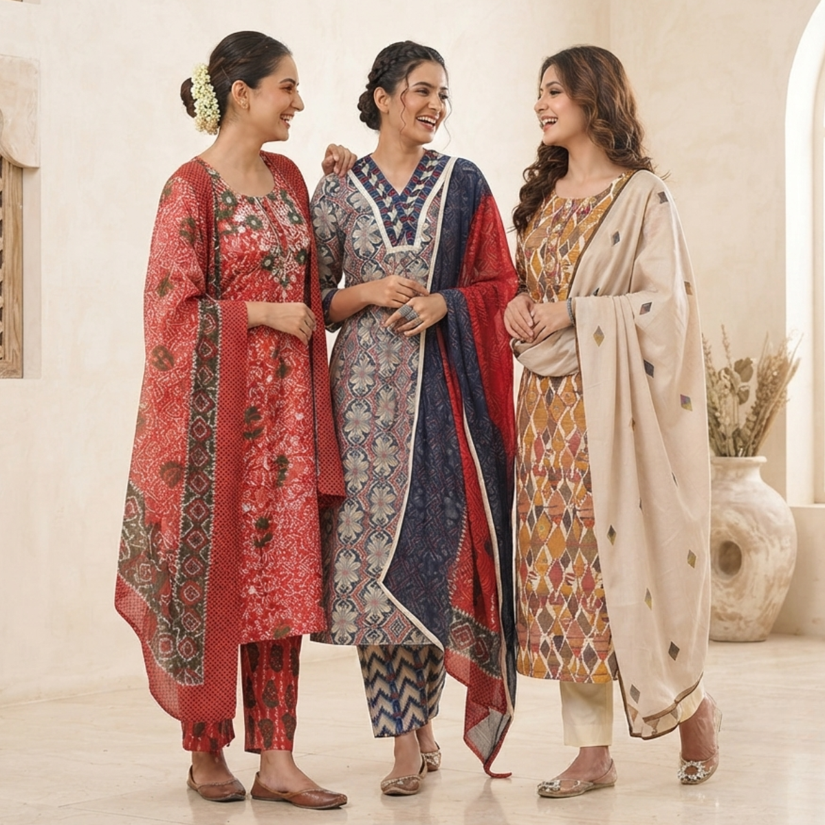 3 Cotton Kurti Set + Bottom With Dupatta ( K-2 )