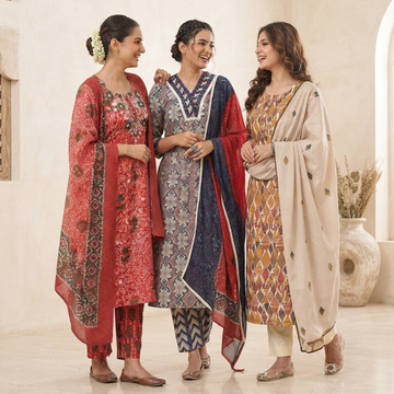 3 Cotton Kurti Set + Bottom With Dupatta ( K-2 )