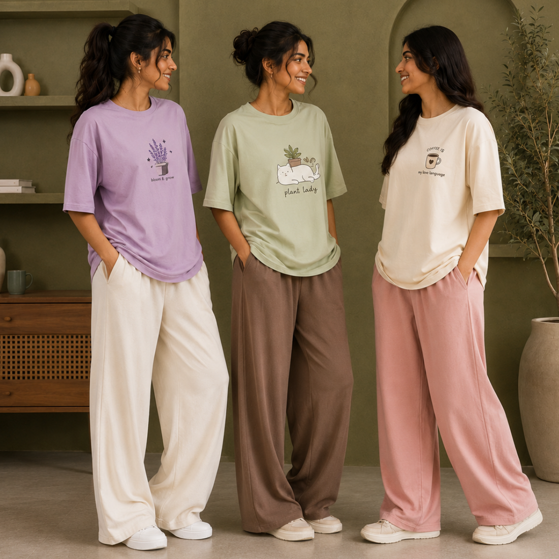 3 Women's Cotton T-shirts + Bottom | Combo (S-2)