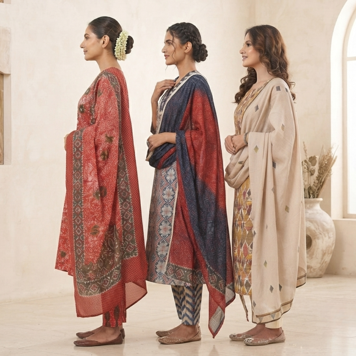 3 Cotton Kurti Set + Bottom With Dupatta ( K-2 )