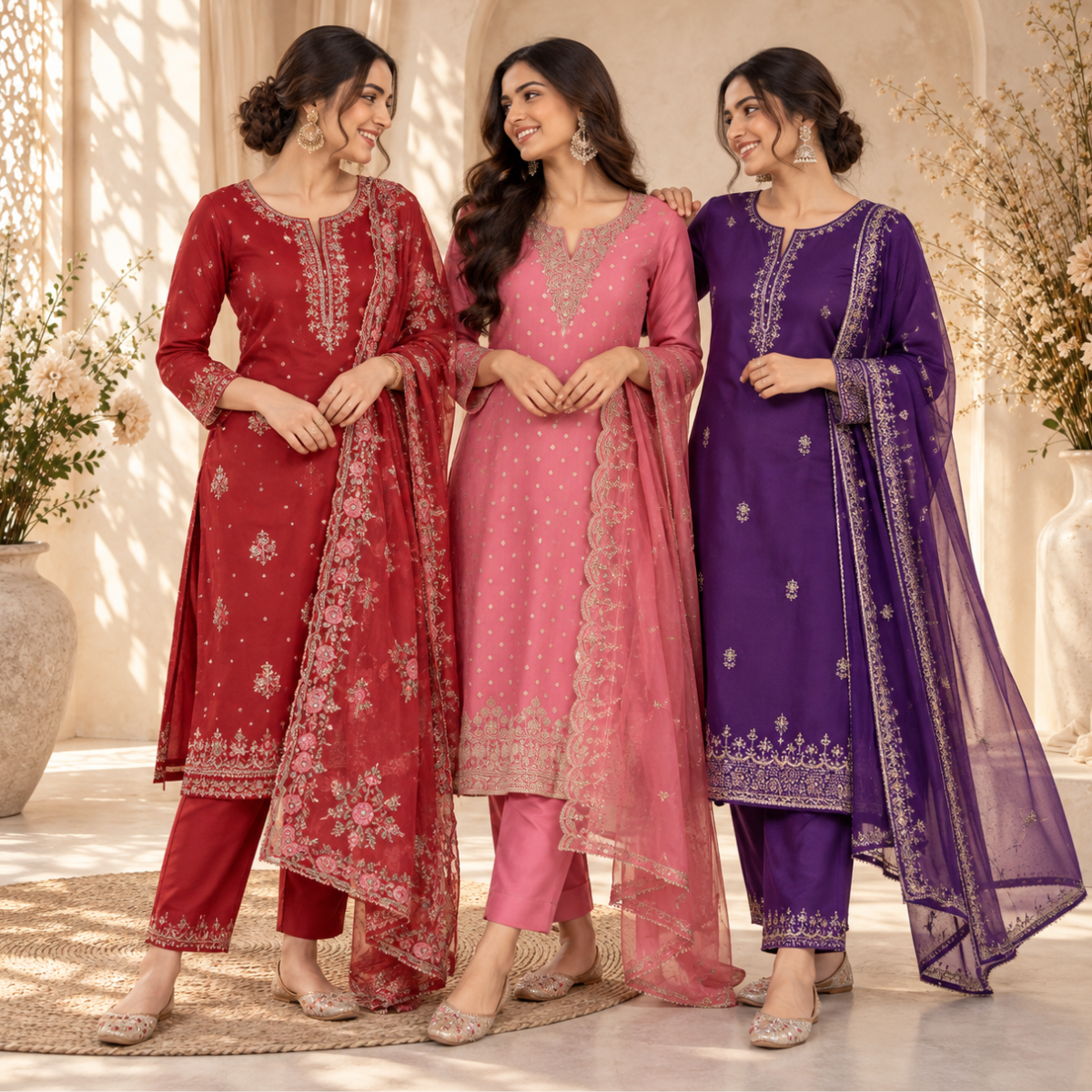 3 Women's Printed Kurta Sets With Dupatta | KS-2