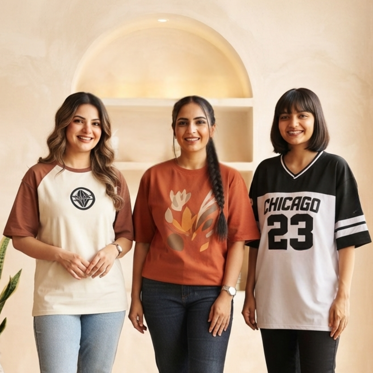 3 Women Relaxed Fit Oversized T-Shirts ( T2 )