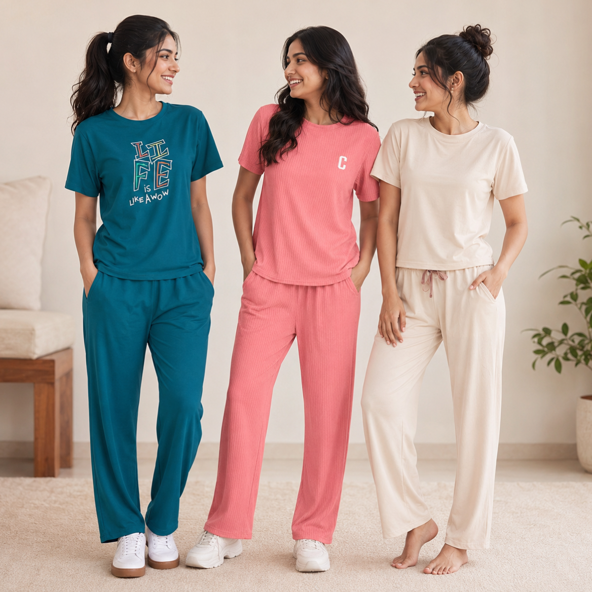 3 Women's Cotton T-shirts + Bottom | Combo (S-3)