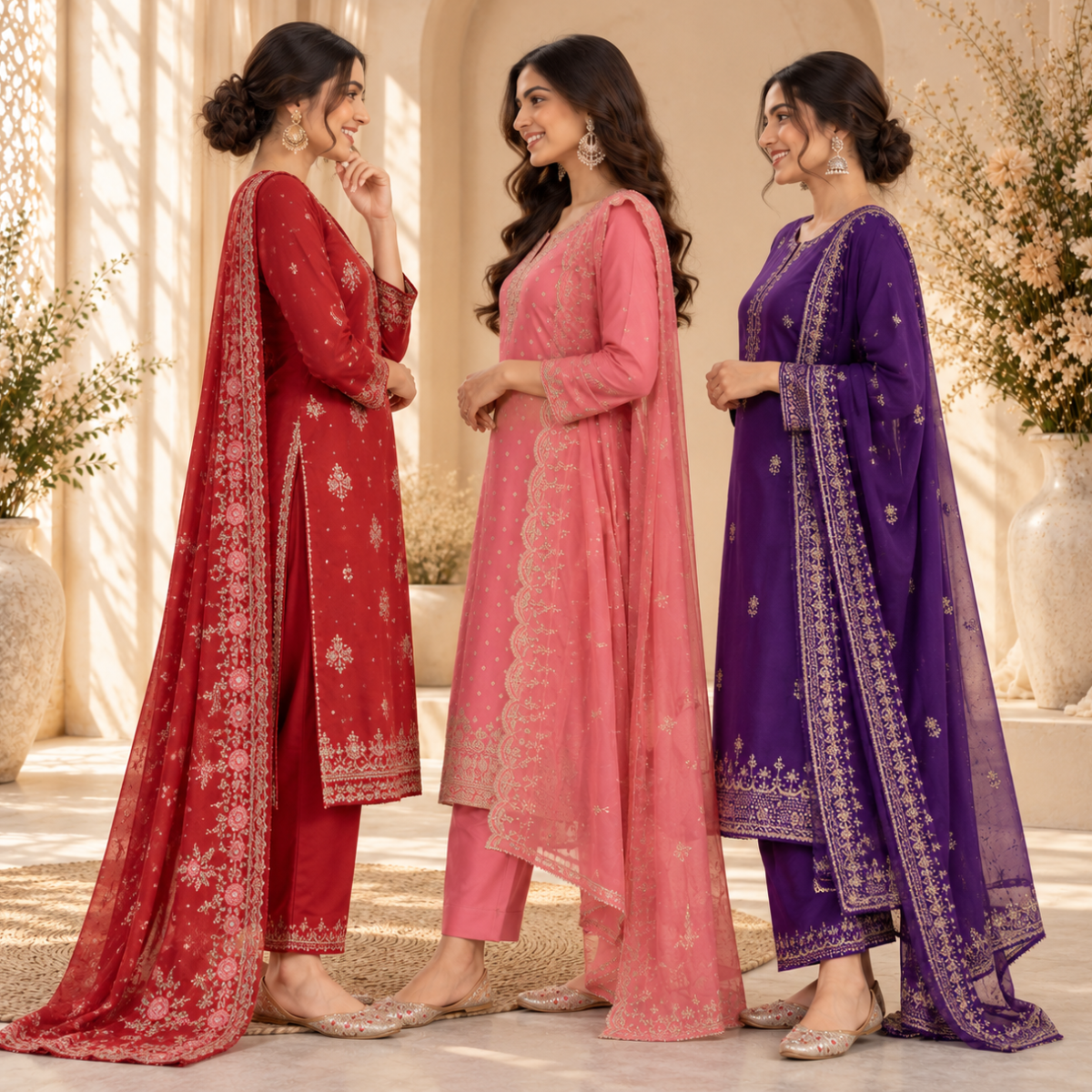 3 Women's Printed Kurta Sets With Dupatta | KS-2