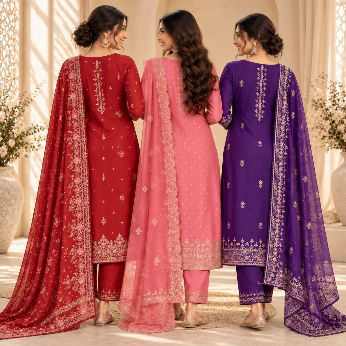 3 Women's Printed Kurta Sets With Dupatta | KS-2