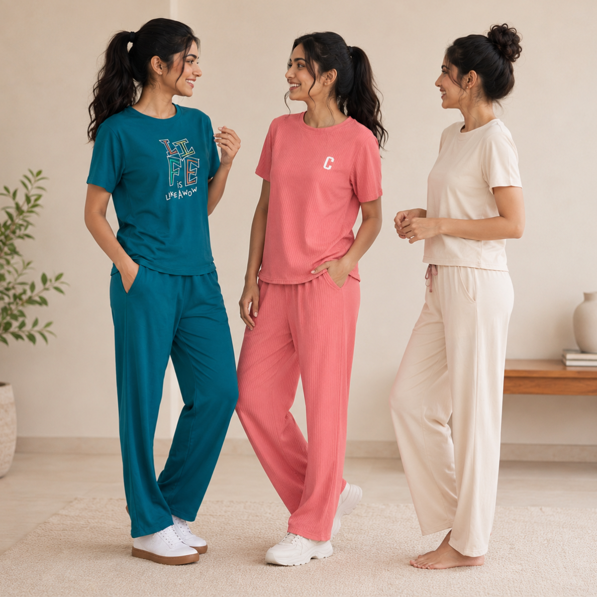 3 Women's Cotton T-shirts + Bottom | Combo (S-3)