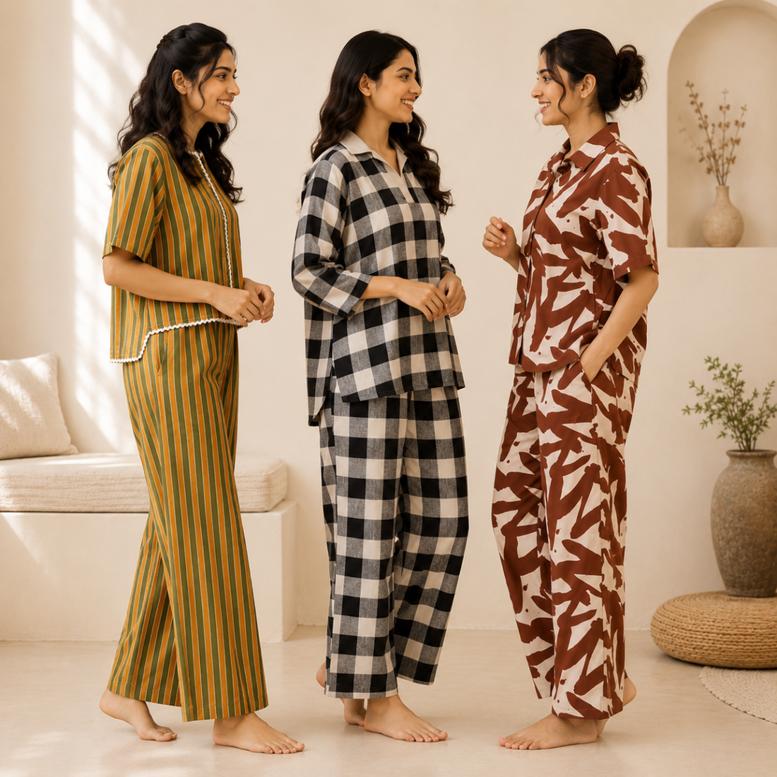 3 Printed Cotton Nightwear Set ( P3 )
