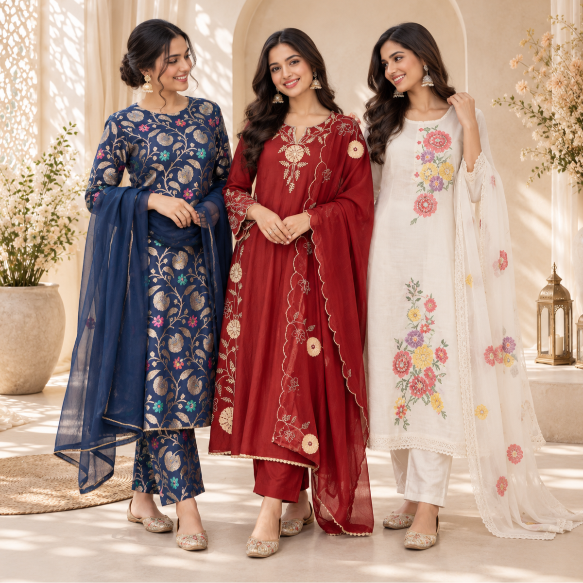 3 Women's Printed Kurta Sets With Dupatta | KS-3