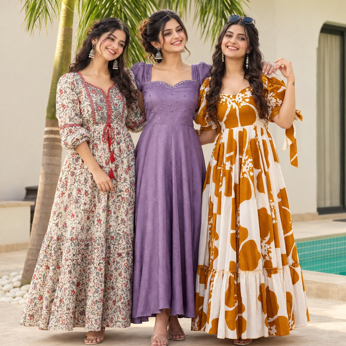3 Women’s Stylish Printed Maxi Dress ( MD-1 )