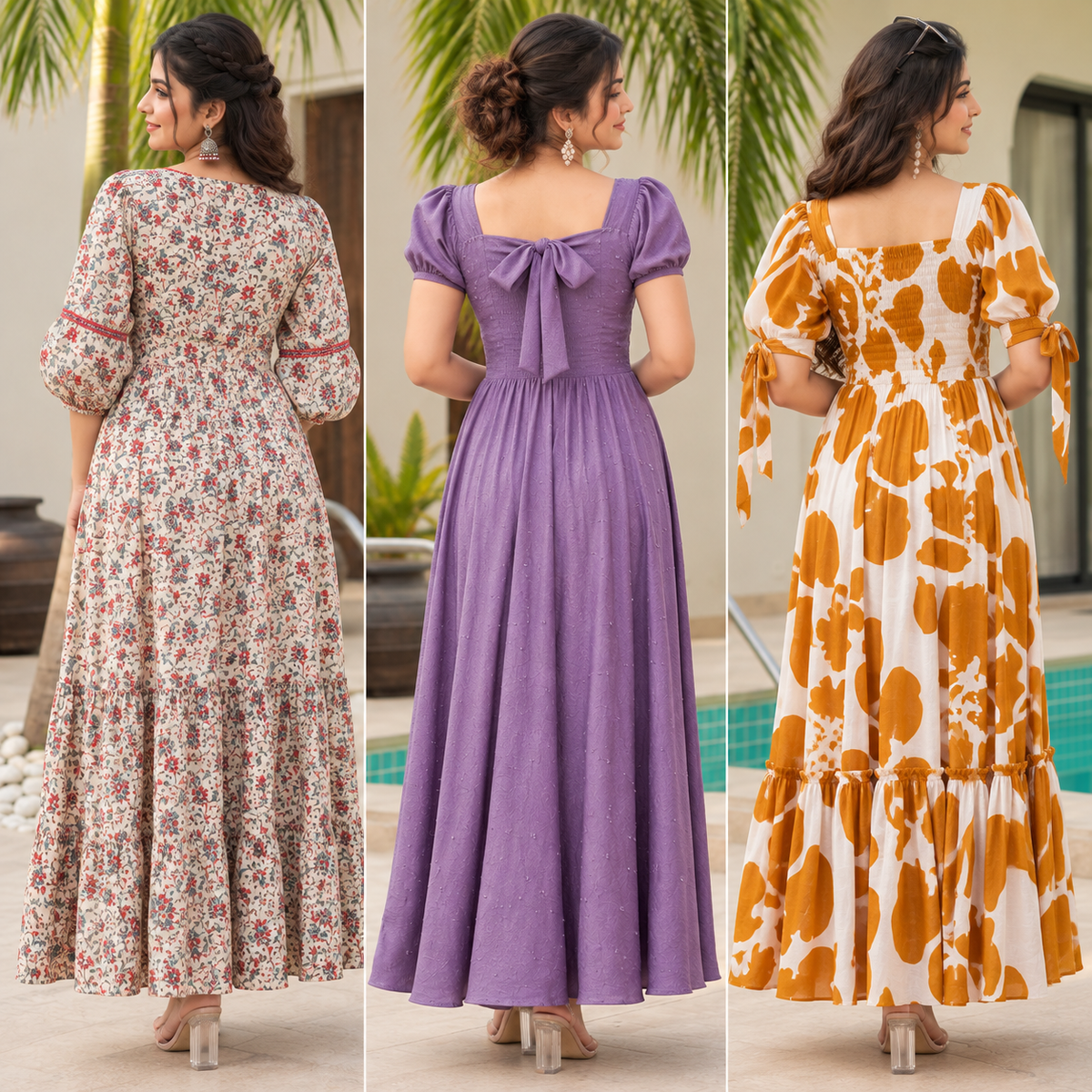 3 Women’s Stylish Printed Maxi Dress ( MD-1 )