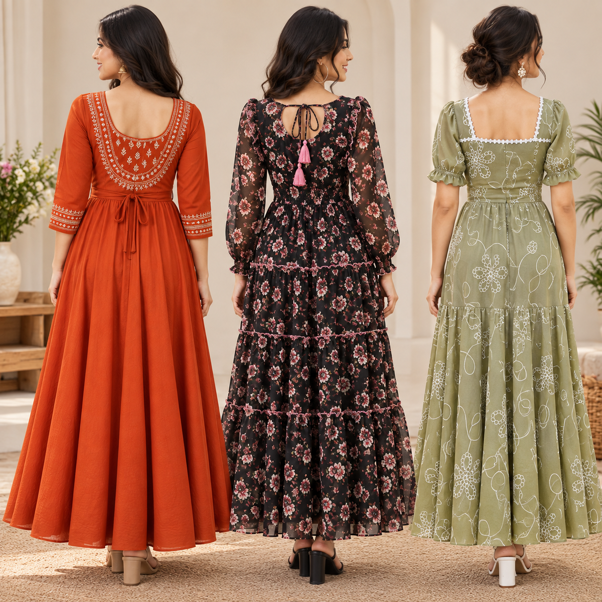 3 Women’s Stylish Printed Maxi Dress ( MD-2 )