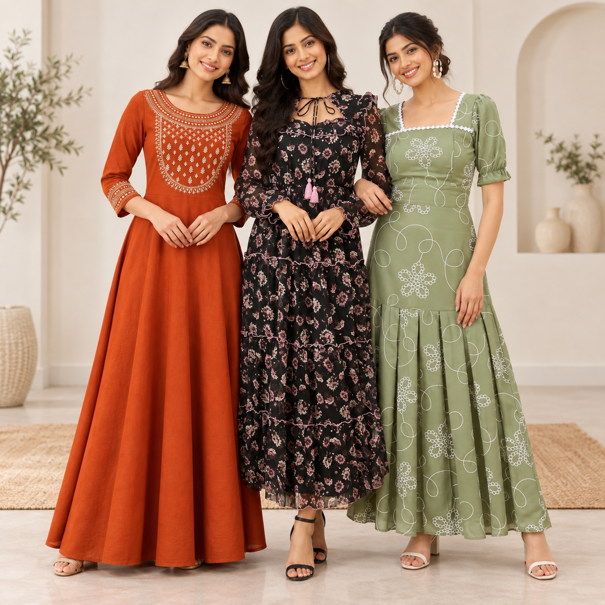 3 Women’s Stylish Printed Maxi Dress ( MD-2 )
