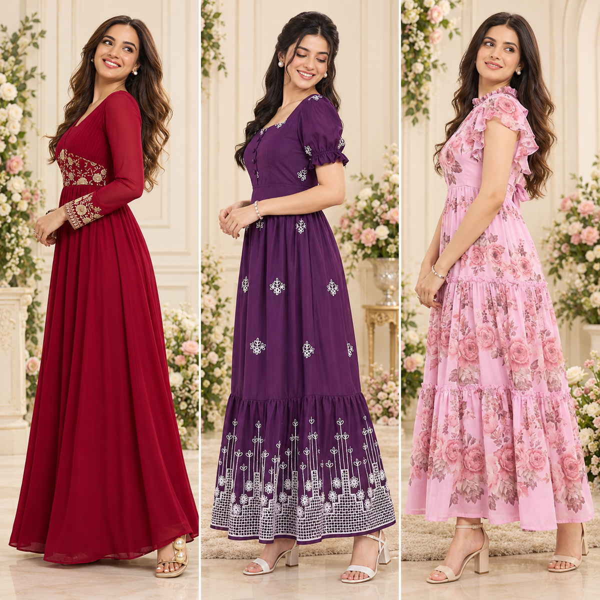 3 Women’s Stylish Printed Maxi Dress ( MD-3 )