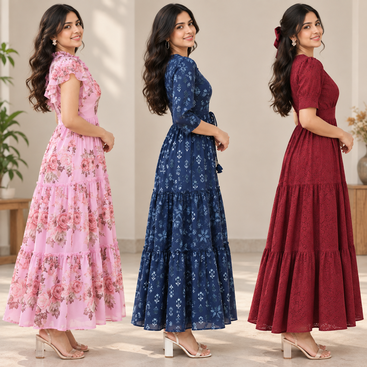 3 Women’s Stylish Printed Maxi Dress ( MD-4 )