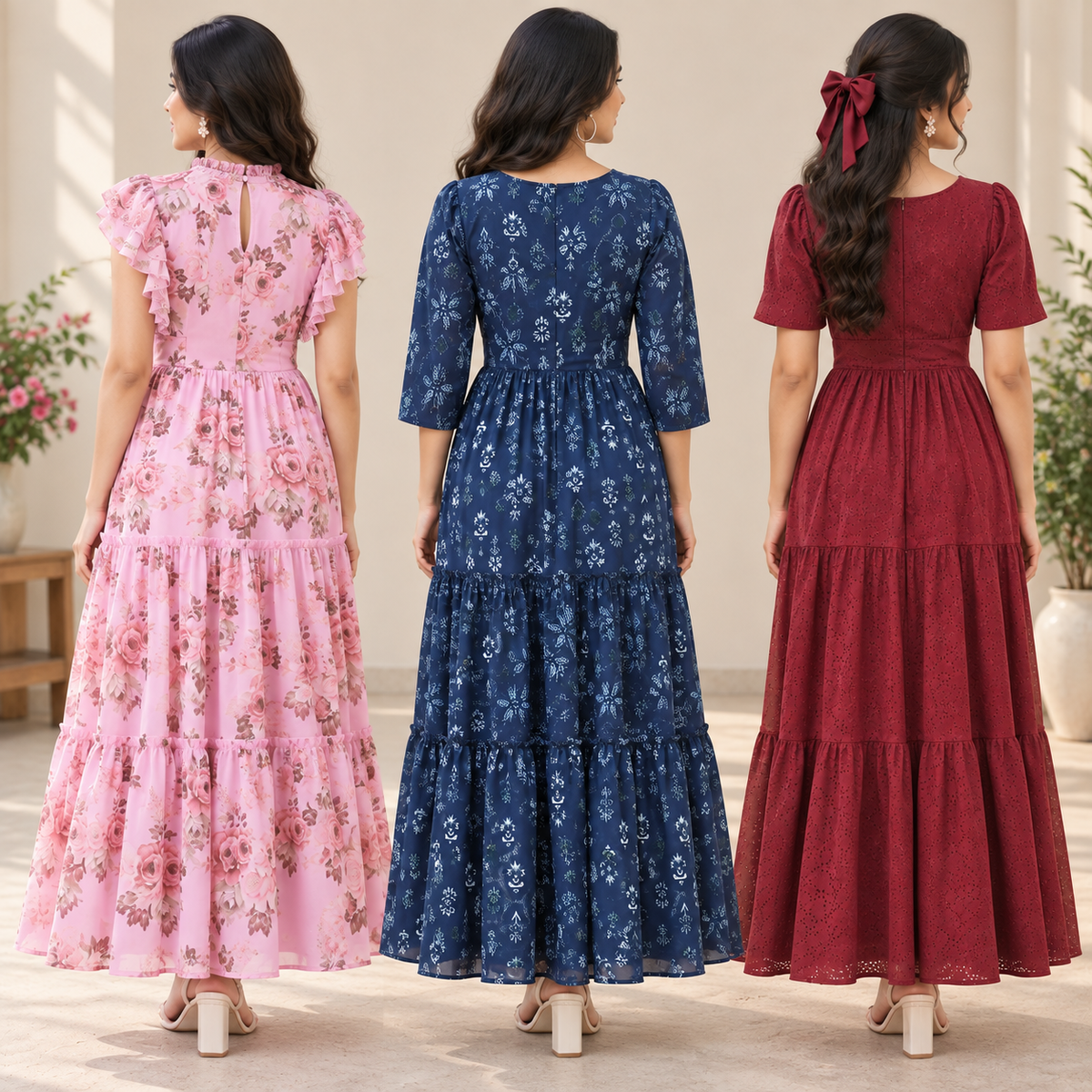 3 Women’s Stylish Printed Maxi Dress ( MD-4 )