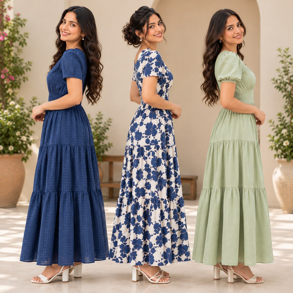 3 Women’s Stylish Printed Maxi Dress ( MD-5 )