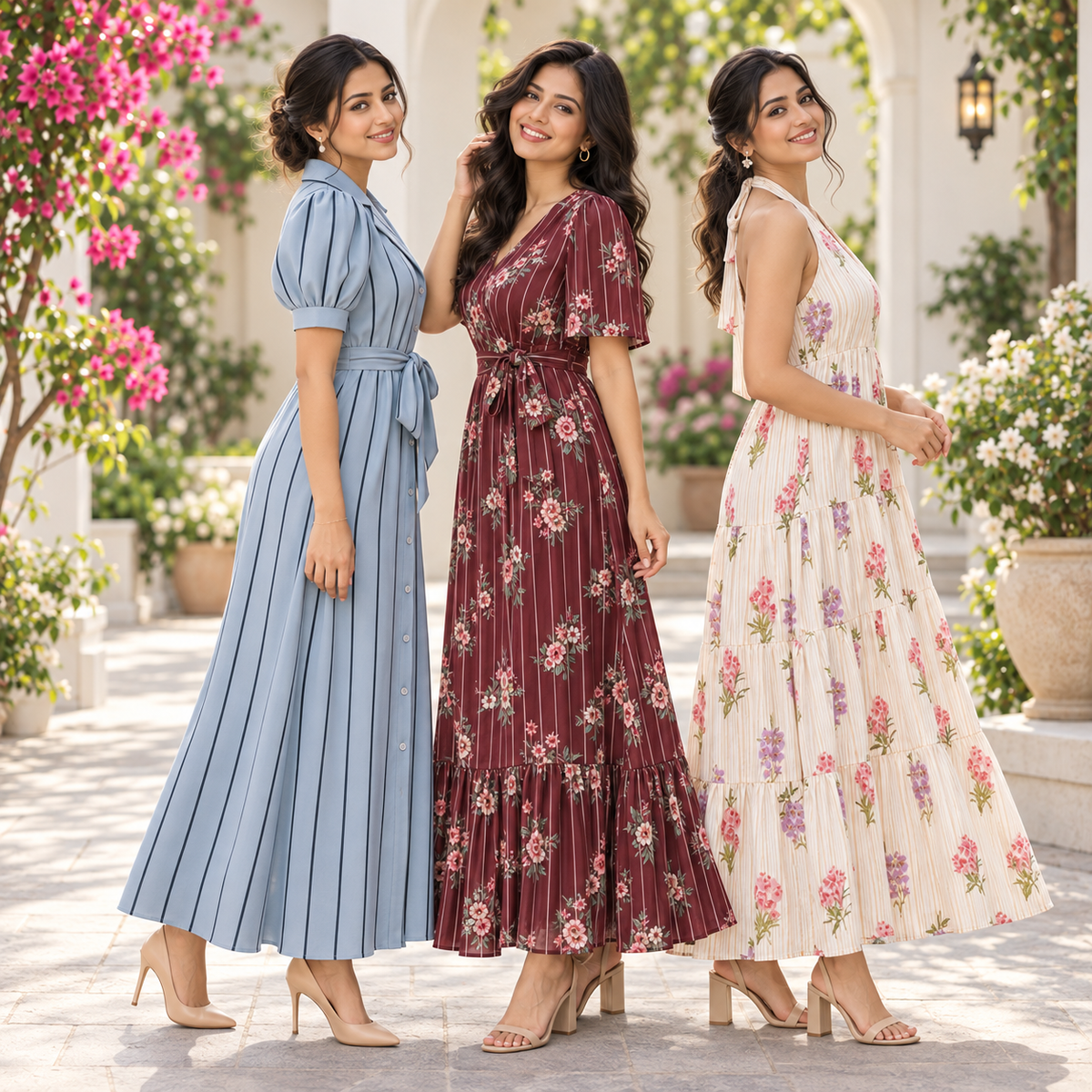 3 Women’s Stylish Printed Maxi Dress ( MD-9 )